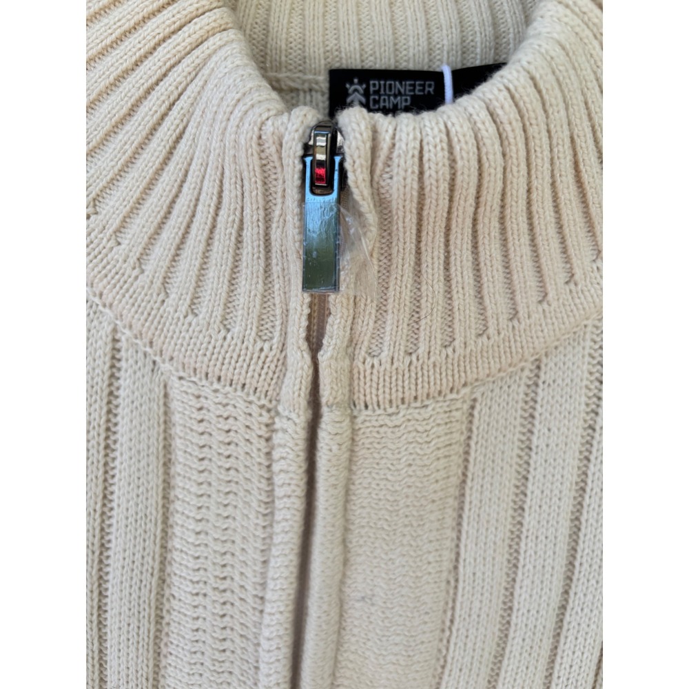 Pioneer Camp Mens Beige Ribbed Full Zip Mock Neck Sweater AMS566307Y Size S NEW - Picture 4 of 7